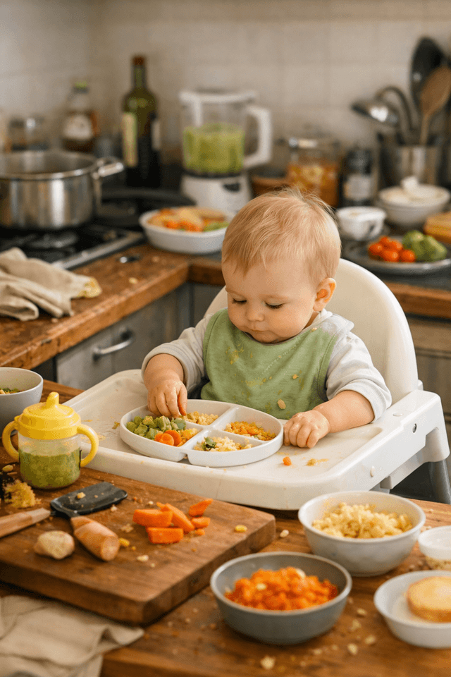 Bébé en chaise haute